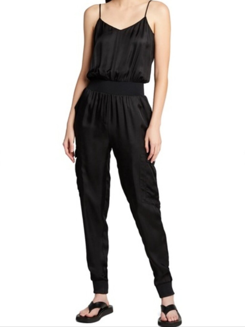 Cinq a sept Black Amia Twill V-Neck Jumpsuit Large